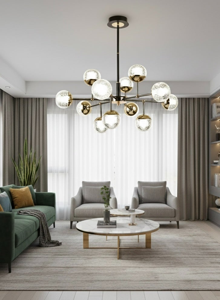 SPOLUX Modern Lighting, Chandelier, Light, Modern chandelier, D:80,H:80 cm, Suitable for Living room, bed room, kitchen, Fixed height, Black + Gold Color - Image 2